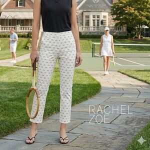 Rachel Zoe Tennis Racket Printed White Skinny Leg Pants (Size 6)